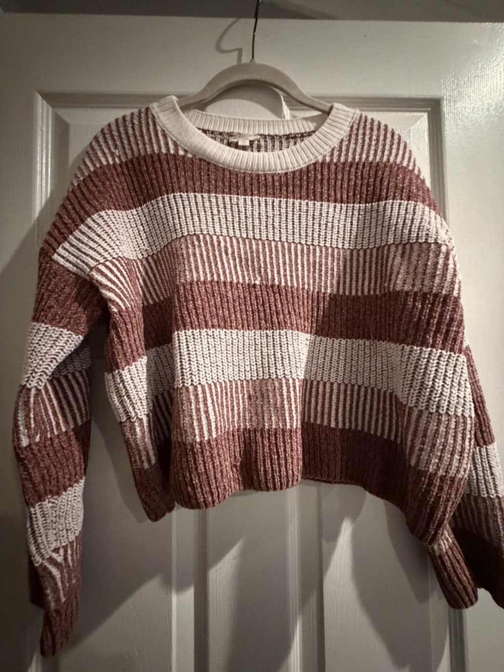 Ralph Lauren Striped Crewneck Sweater in Cream and Brownish Pink